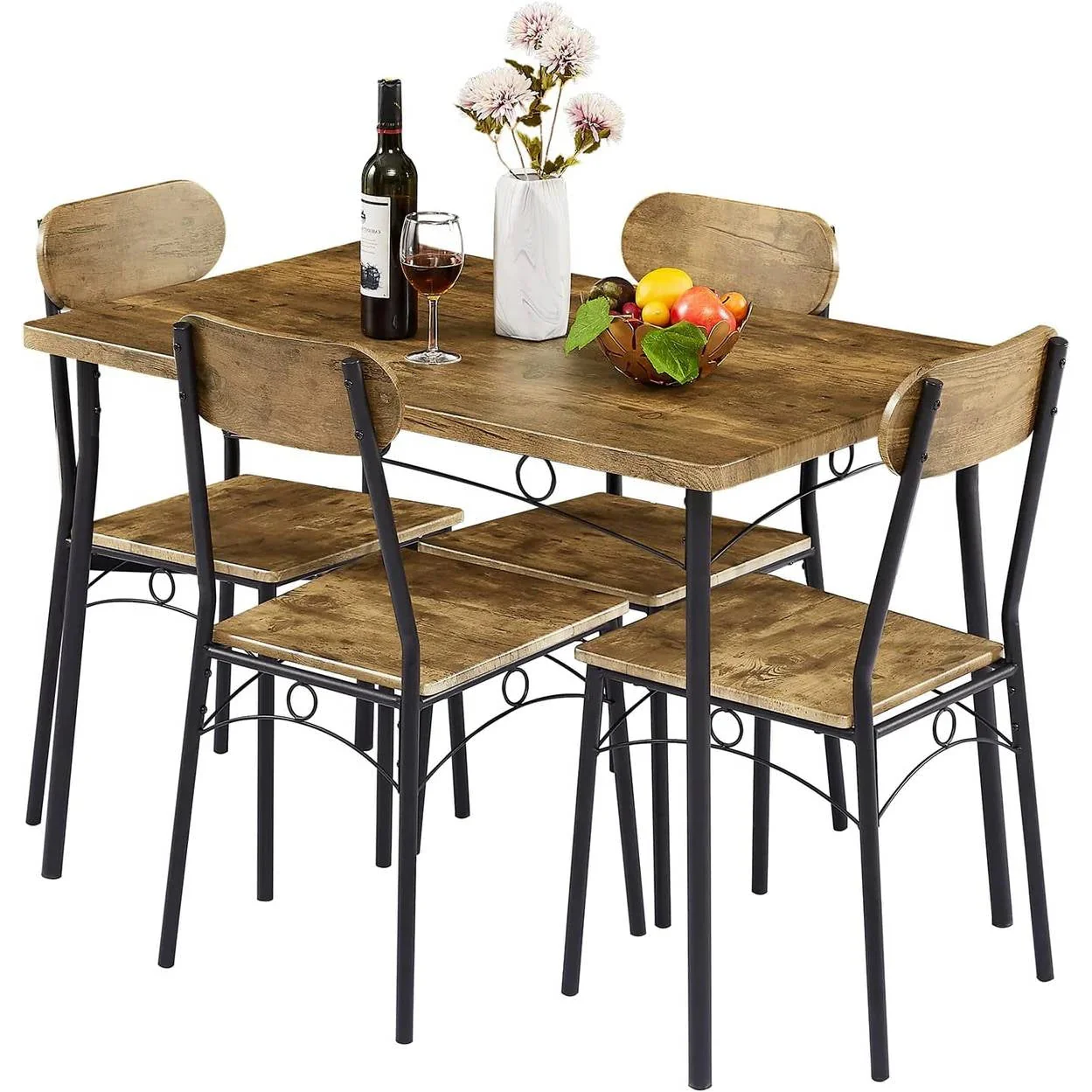Modern Industrial 5-Piece Dining Set with Wood Top Table and 4 Chairs - Image 2