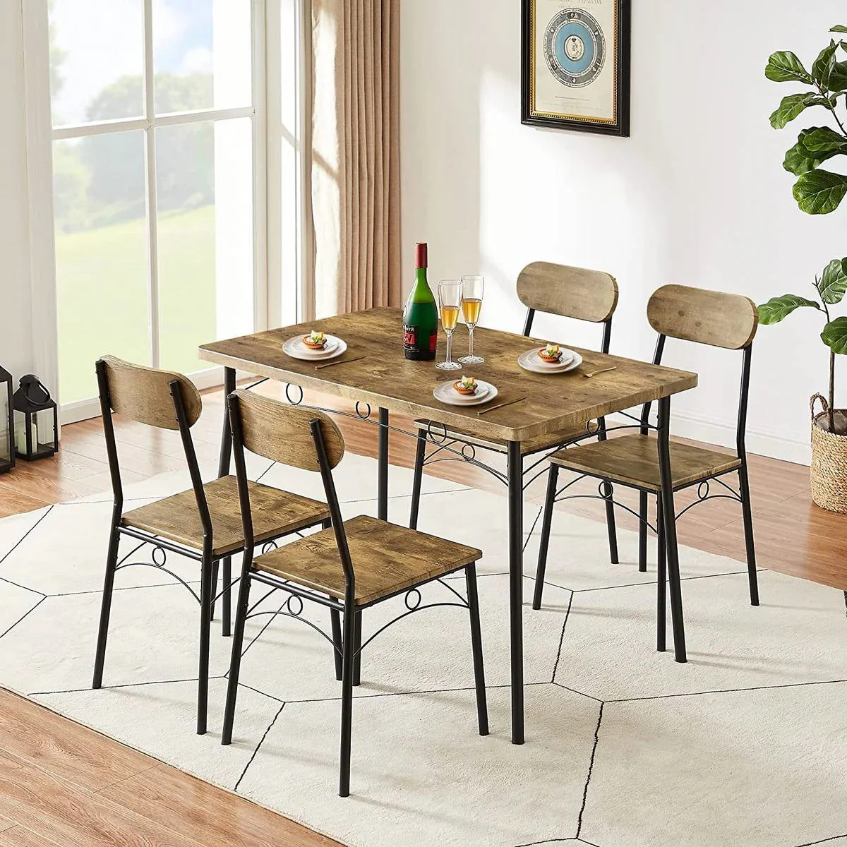 Modern Industrial 5-Piece Dining Set with Wood Top Table and 4 Chairs - Image 3