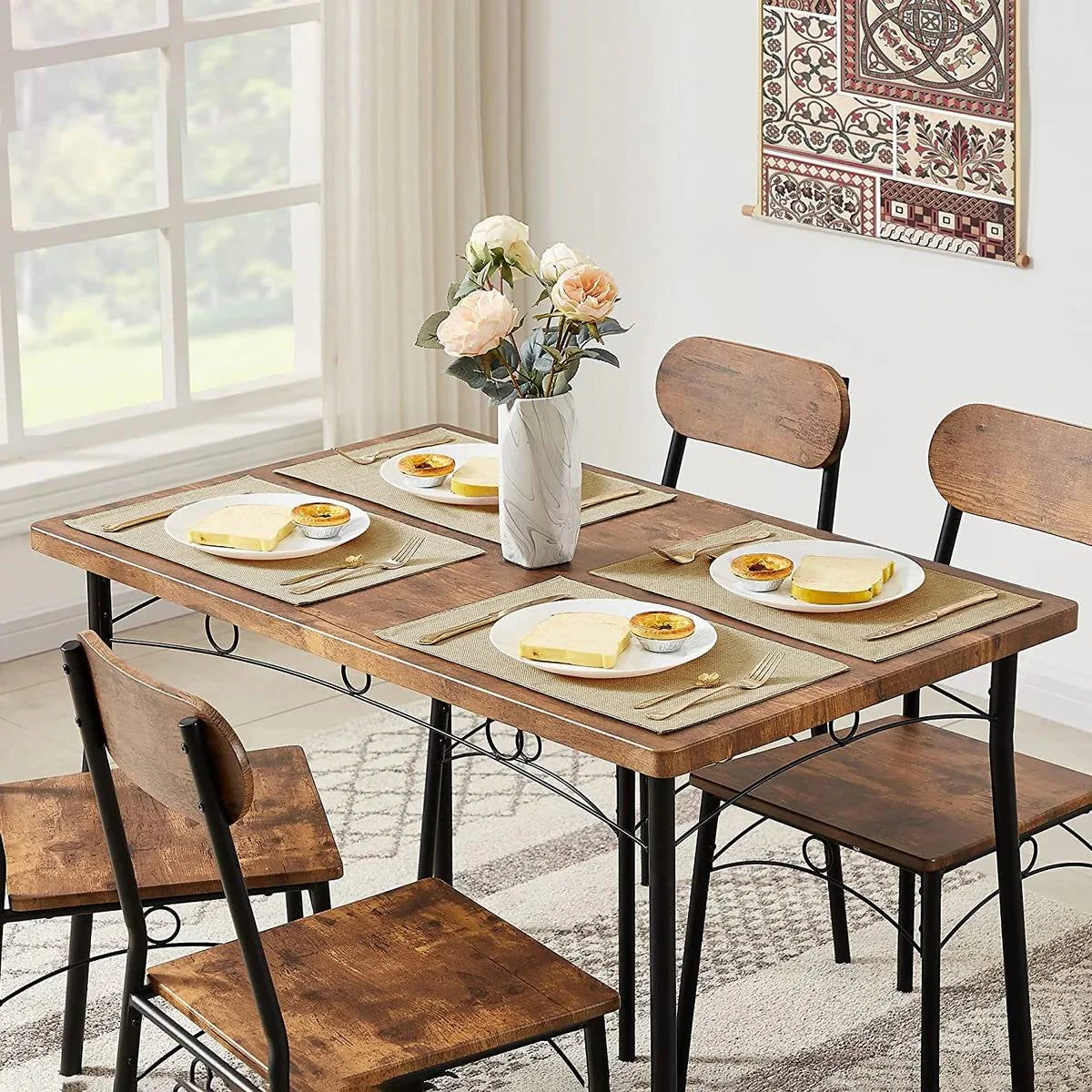 Modern Industrial 5-Piece Dining Set with Wood Top Table and 4 Chairs - Image 4
