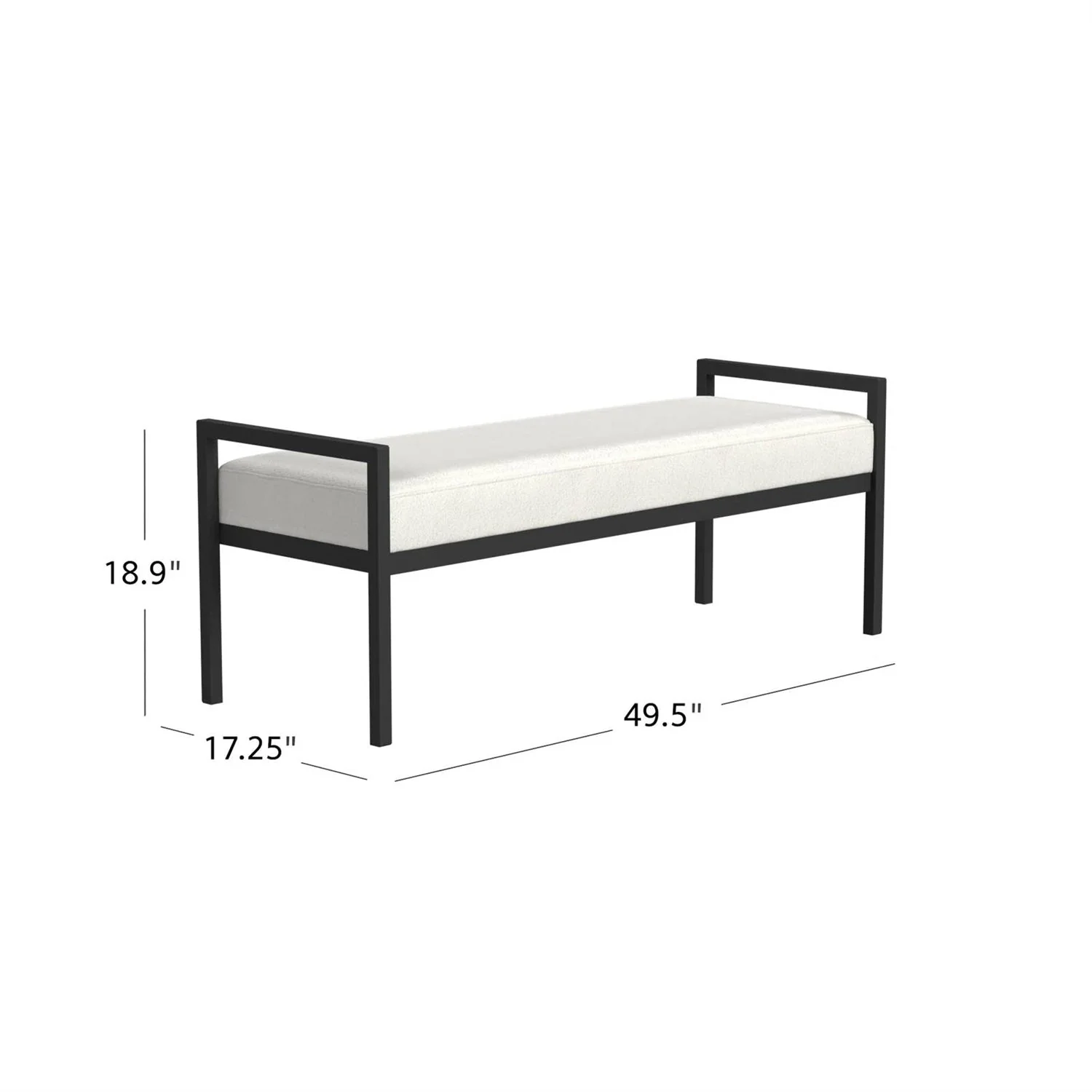 Modern Industrial Bed Bench with Black Metal Frame and Cream Upholstered Cushion - Image 5