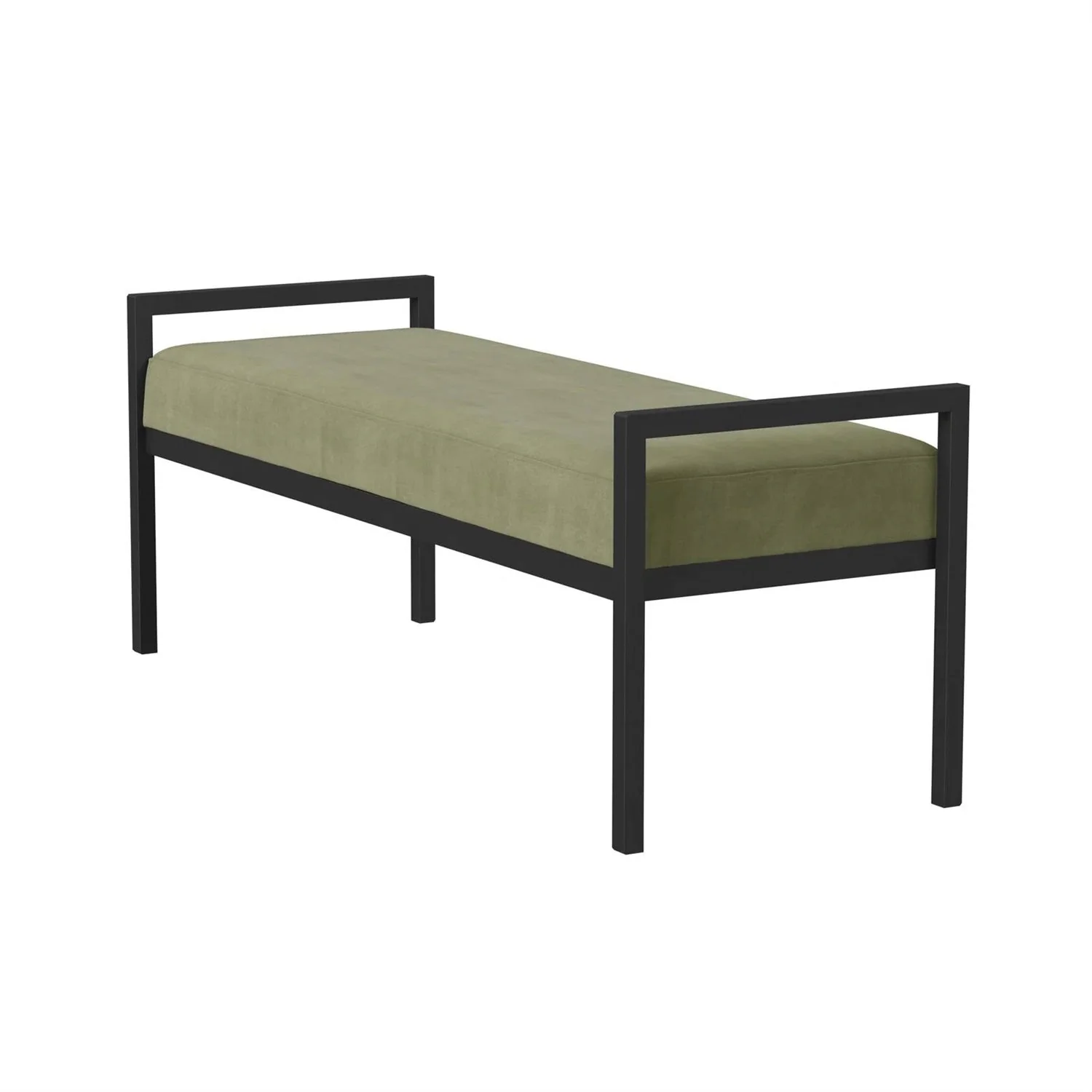 Modern Industrial Bed Bench with Black Metal Frame and Sage Green Velvet Cushion - Image 2