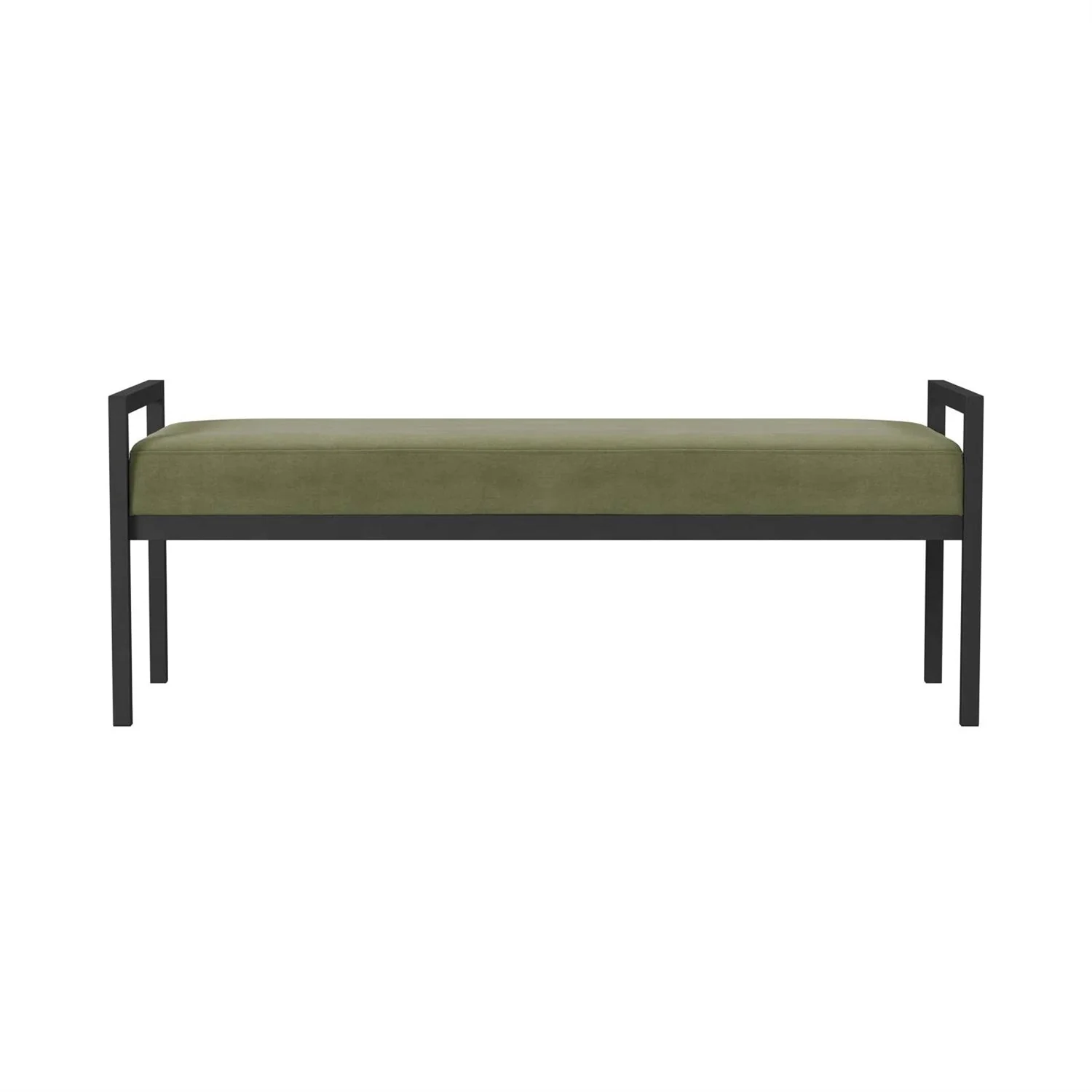 Modern Industrial Bed Bench with Black Metal Frame and Sage Green Velvet Cushion - Image 3