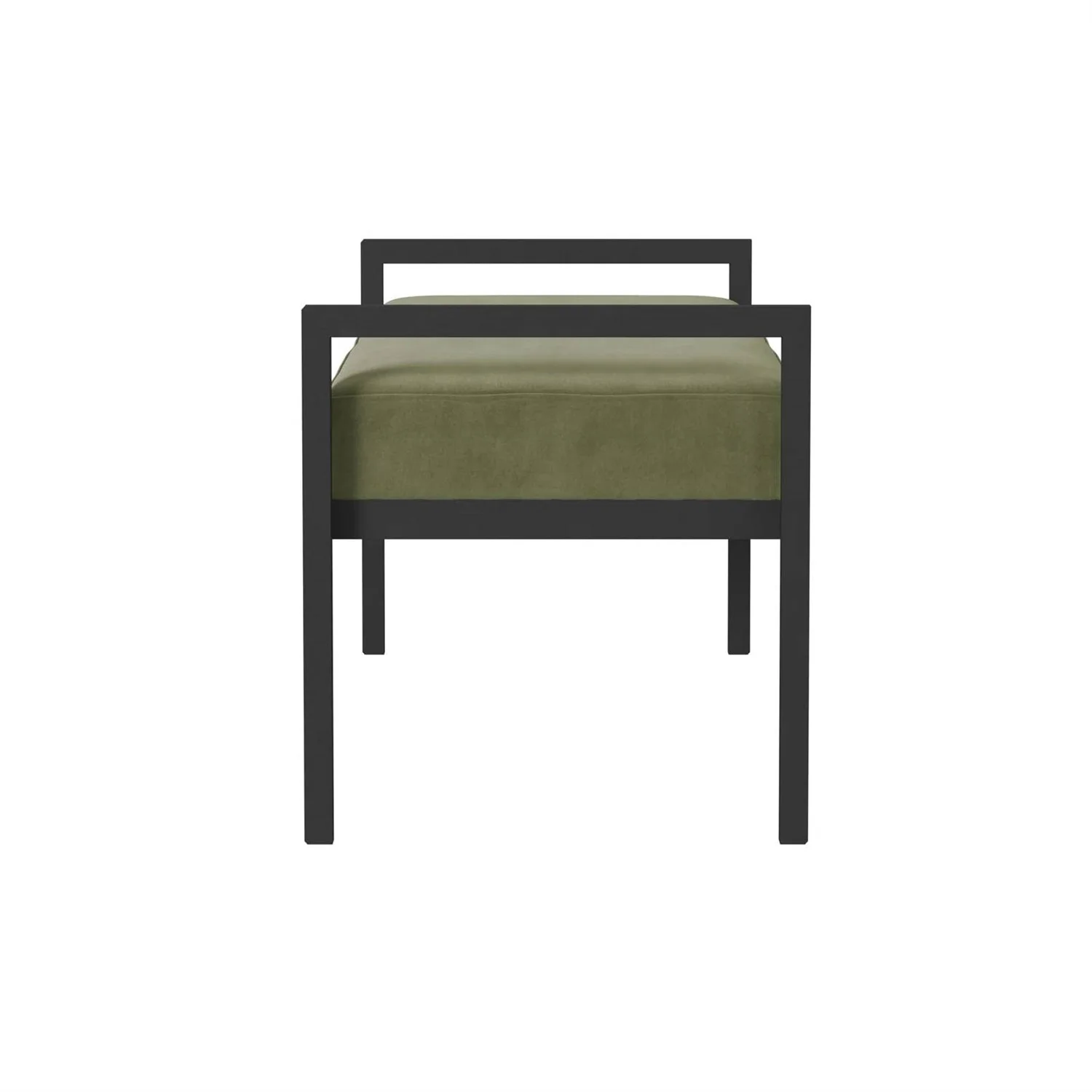 Modern Industrial Bed Bench with Black Metal Frame and Sage Green Velvet Cushion - Image 4