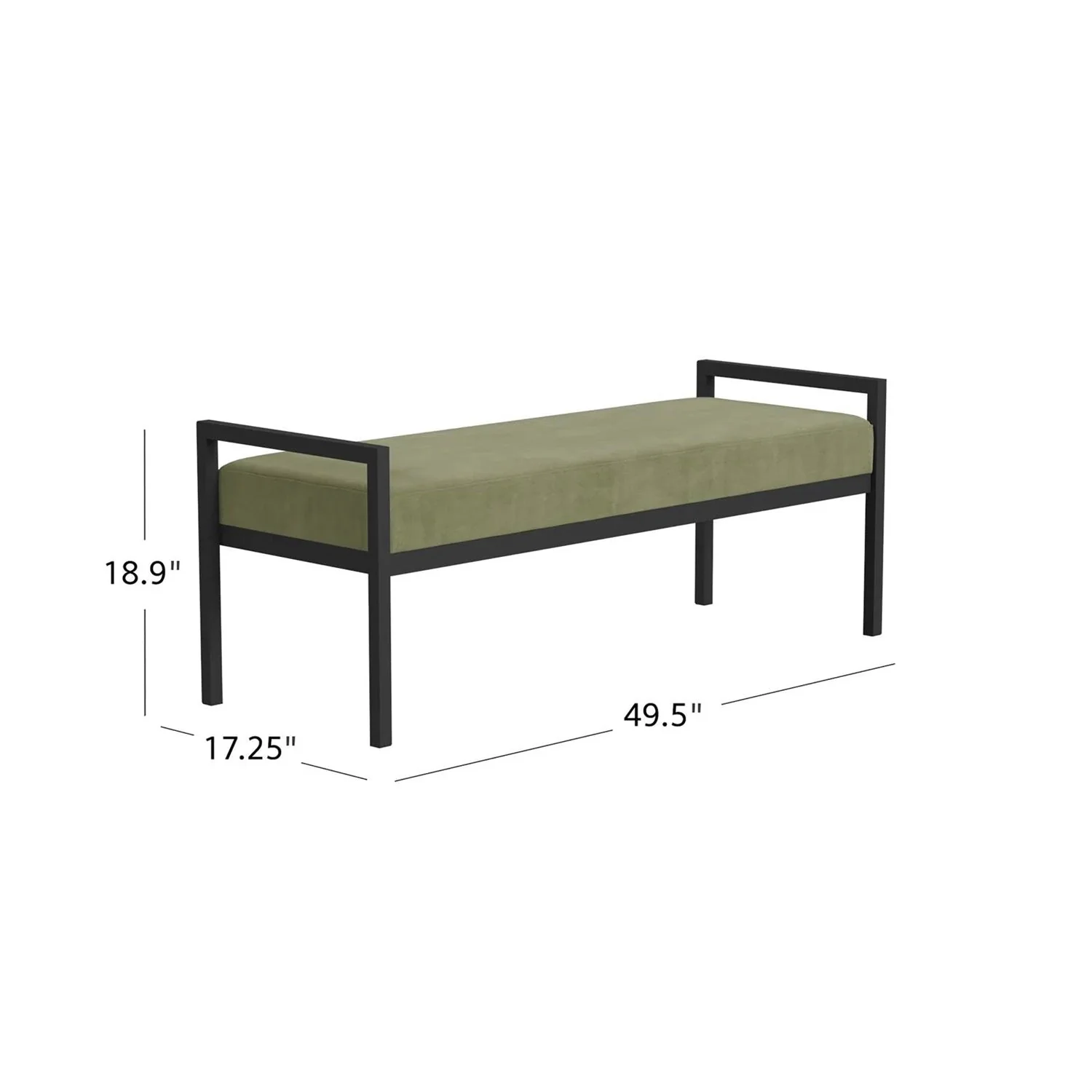 Modern Industrial Bed Bench with Black Metal Frame and Sage Green Velvet Cushion - Image 5