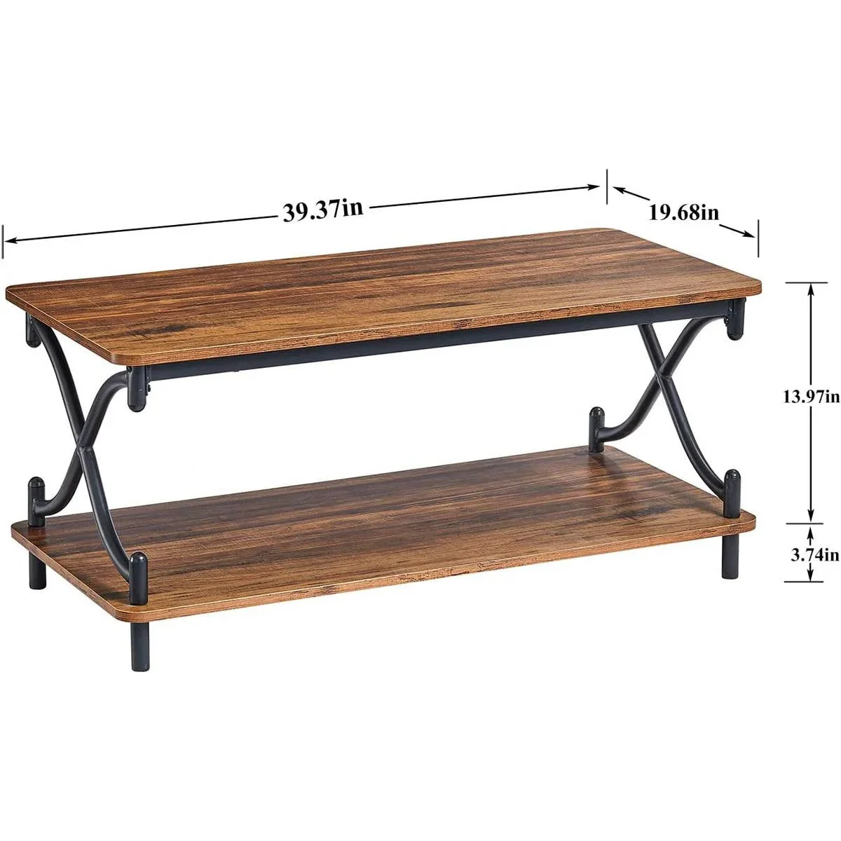 Modern Industrial Black Metal Brown Wood Coffee Table with Lower Storage Shelf - Image 5