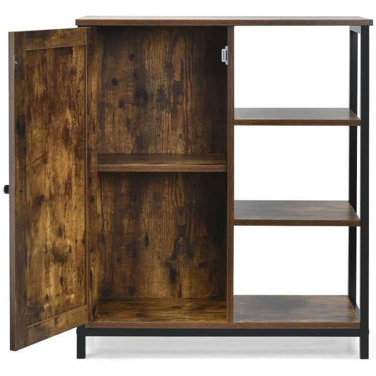 Modern Industrial Black Metal Brown Wood Sideboard Buffet Storage Shelf Cabinet - Image 4