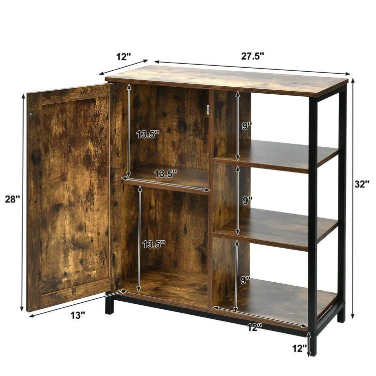 Modern Industrial Black Metal Brown Wood Sideboard Buffet Storage Shelf Cabinet - Image 5
