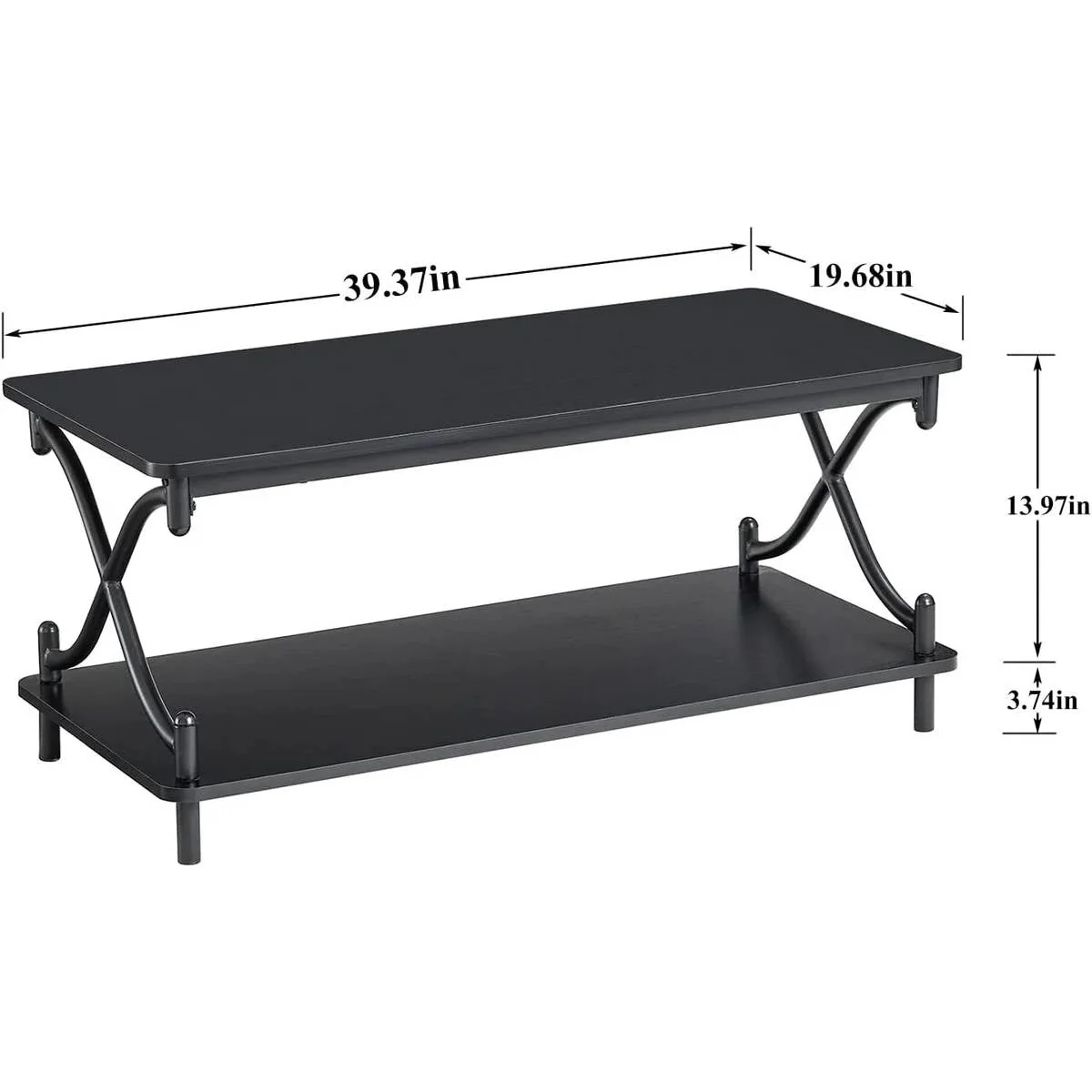 Modern Industrial Black Metal Wood Coffee Table with Bottom Storage Shelf - Image 5