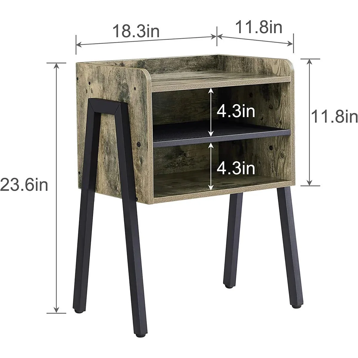 Modern Industrial Grey Wood Black Metal Side Table Nightstand End Table - Image 5