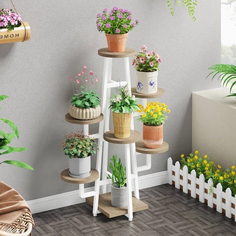 Modern Industrial Indoor Multi-Tier Plant Stand with White Metal Frame - Image 2