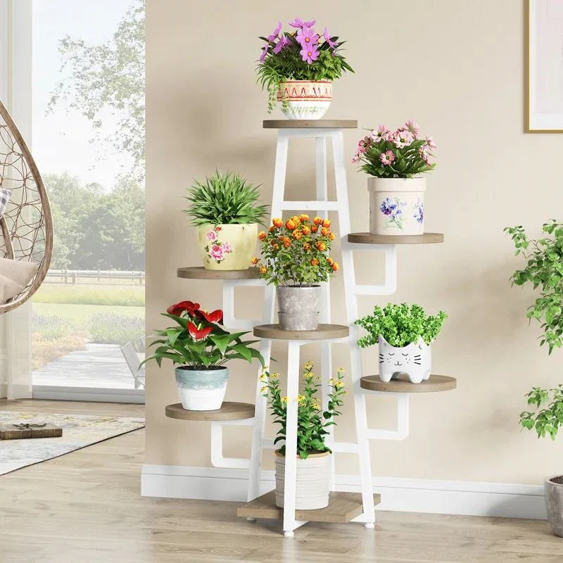 Modern Industrial Indoor Multi-Tier Plant Stand with White Metal Frame - Image 3