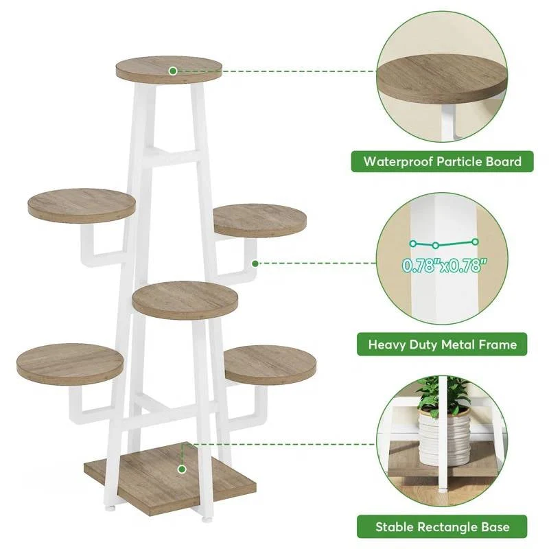 Modern Industrial Indoor Multi-Tier Plant Stand with White Metal Frame - Image 4