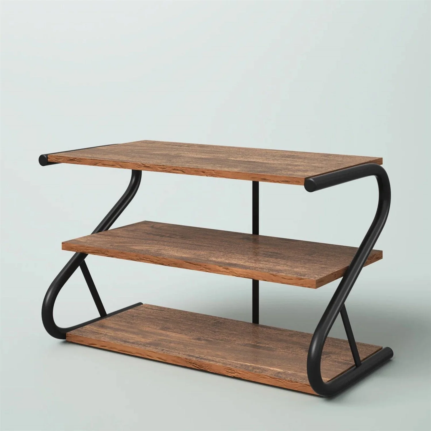 Modern Industrial Metal Wood 3-Tier Shoe Rack - Holds up to 9 Pair of Shoes - Image 2