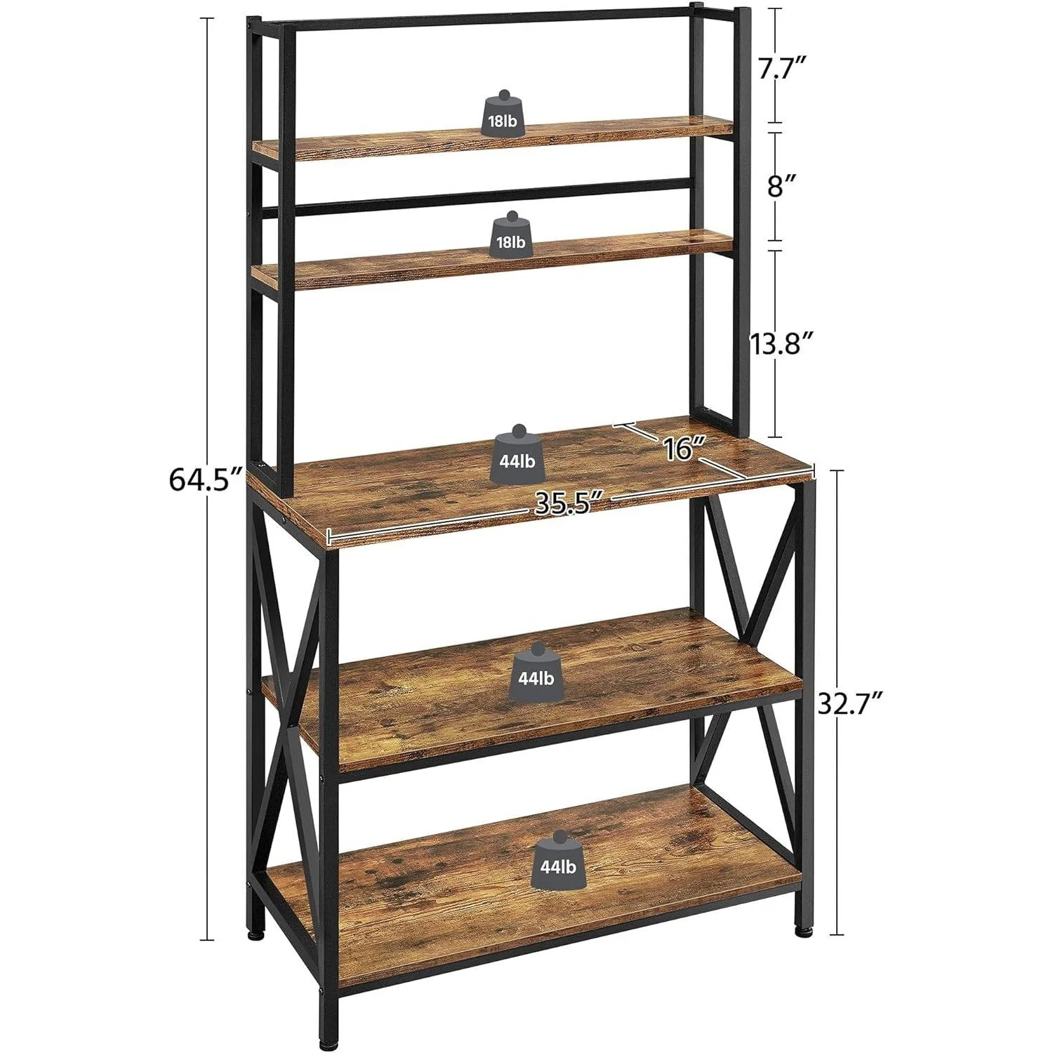 Modern Industrial Metal Wood Bakers Rack Kitchen Storage Shelf - Image 5