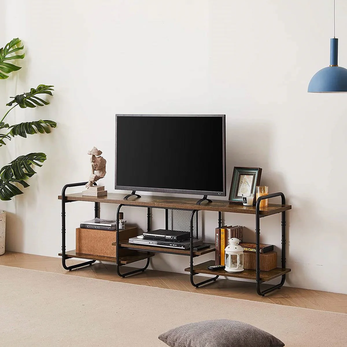 Modern Industrial Metal Wood Entertainment Center TV Stand for TV up to 60-inch - Image 2