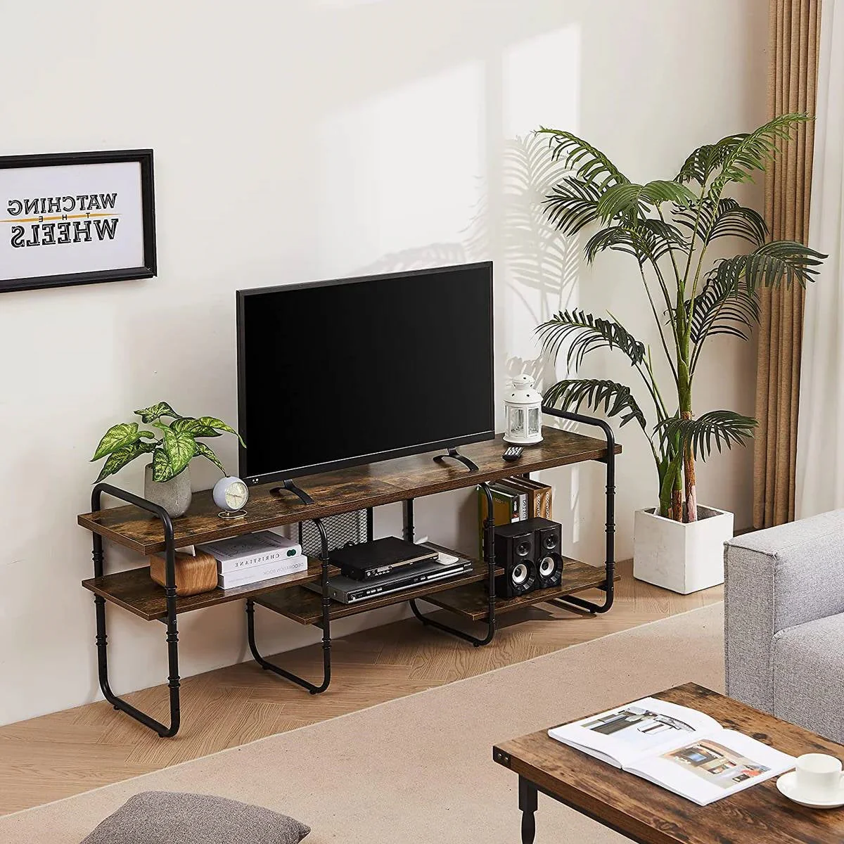 Modern Industrial Metal Wood Entertainment Center TV Stand for TV up to 60-inch - Image 4