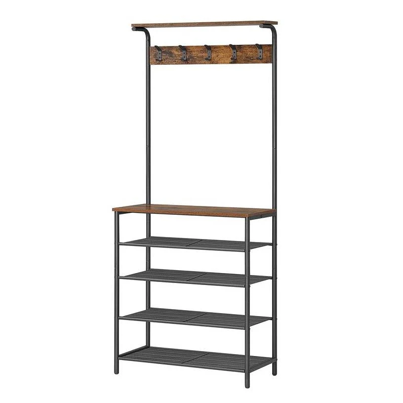 Modern Industrial Style Hall Tree Coat Rack Entryway Shoe Rack with 4 Shelves - Image 2