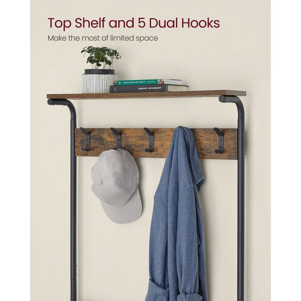 Modern Industrial Style Hall Tree Coat Rack Entryway Shoe Rack with 4 Shelves - Image 3