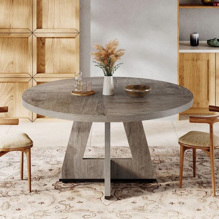 Modern Kitchen 4-Person Circular Dining Table in Grey Wood Finish - Image 3