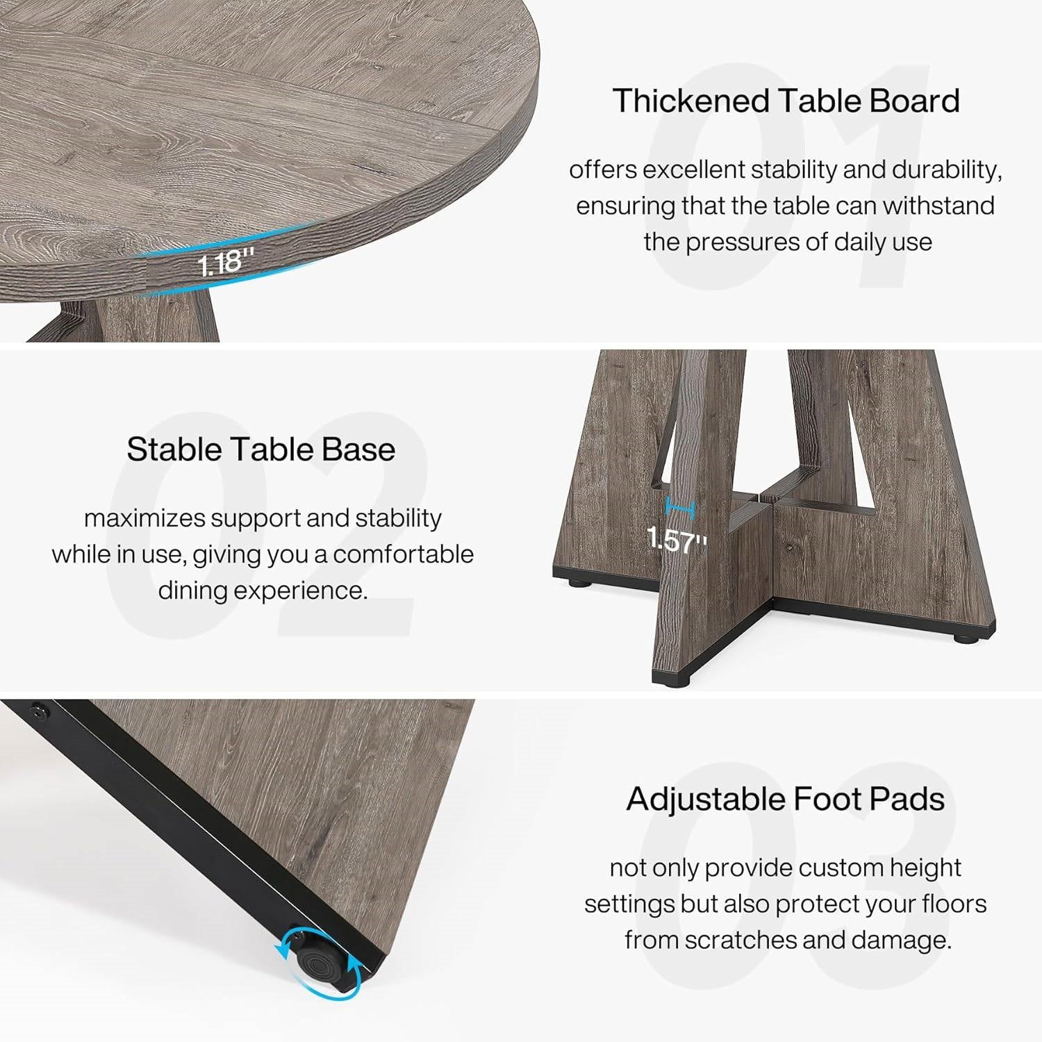 Modern Kitchen 4-Person Circular Dining Table in Grey Wood Finish - Image 4