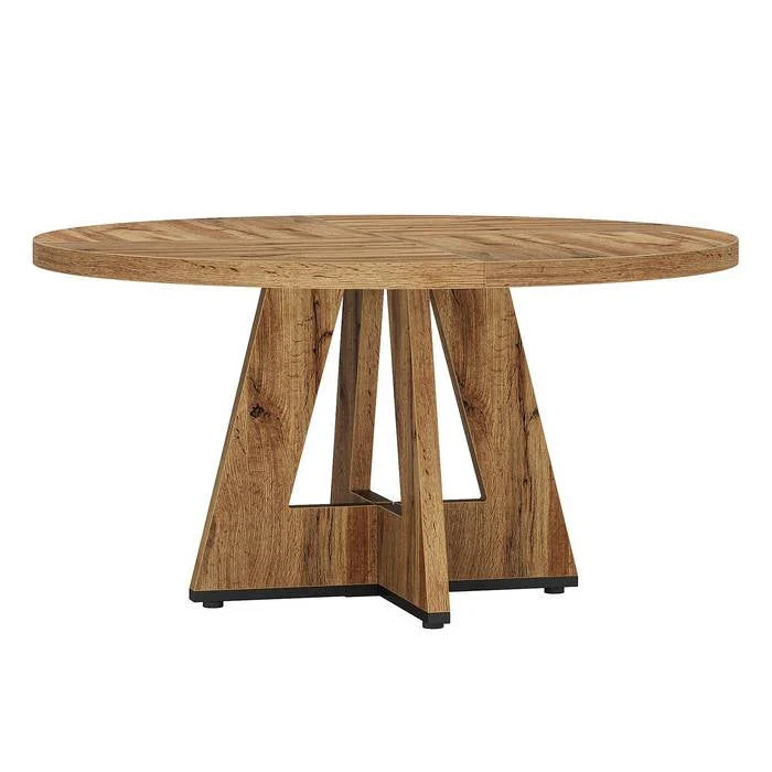 Modern Kitchen 4-Person Circular Dining Table in Retro Brown Wood Finish - Image 2