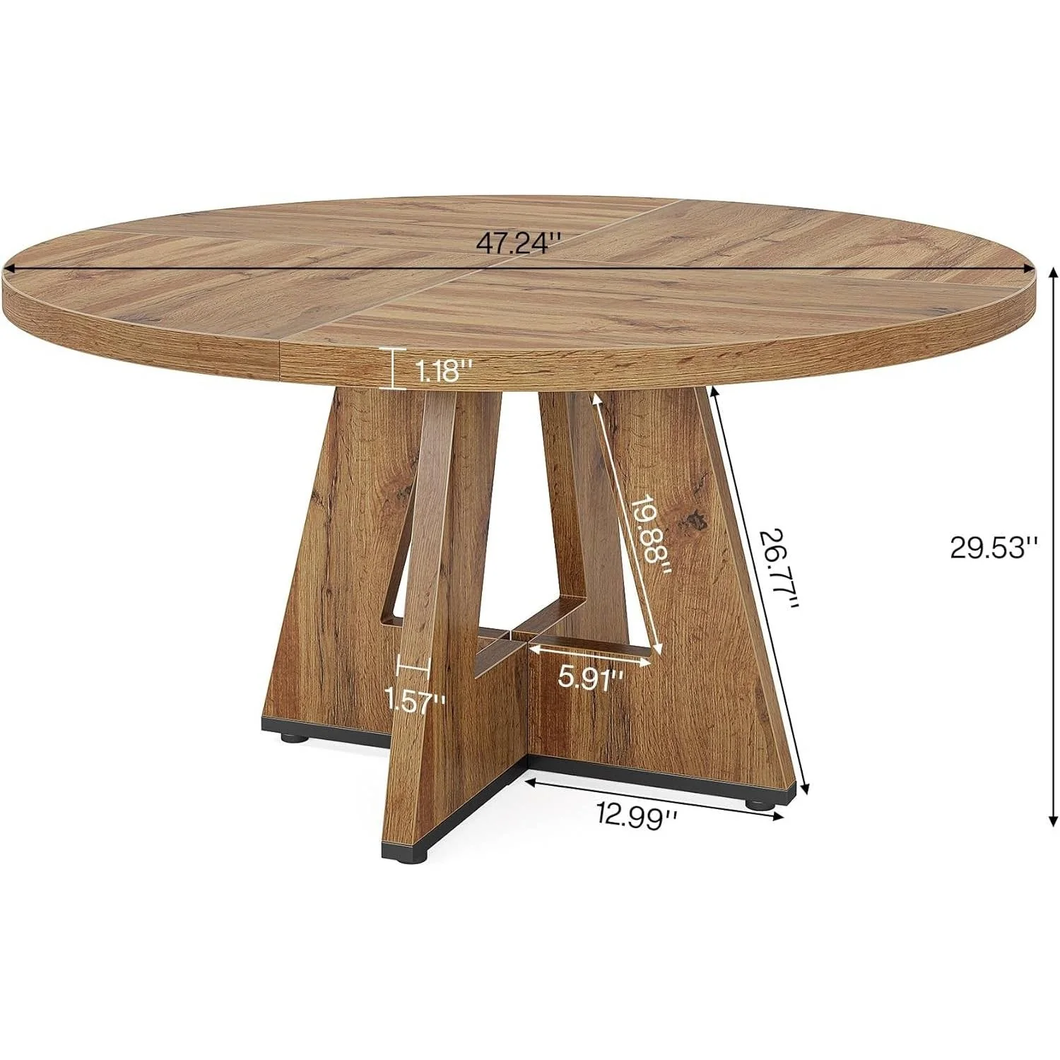 Modern Kitchen 4-Person Circular Dining Table in Retro Brown Wood Finish - Image 5