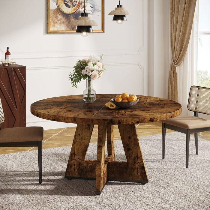 Modern Kitchen 4-Person Circular Dining Table in Rustic Brown Wood Finish - Image 3