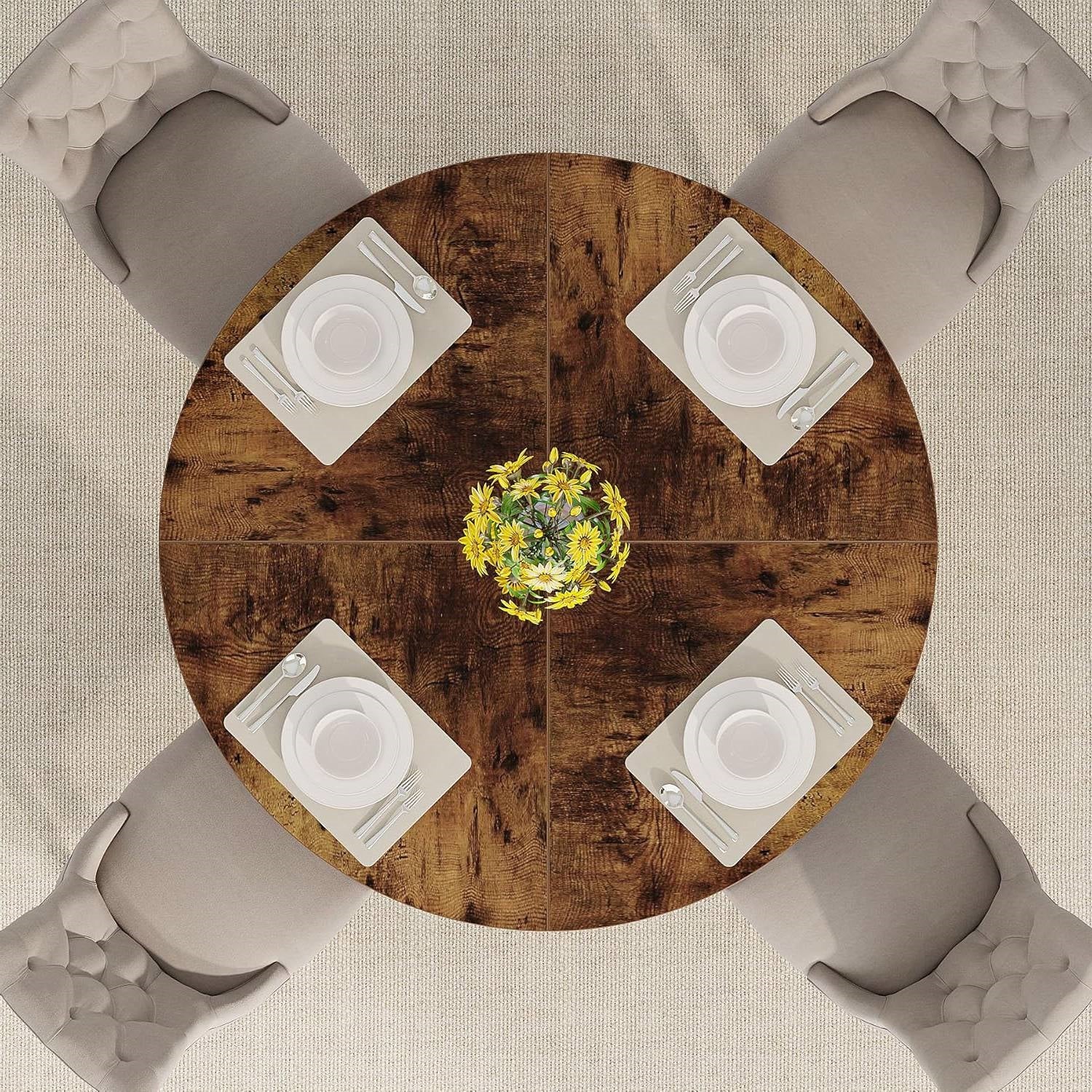 Modern Kitchen 4-Person Circular Dining Table in Rustic Brown Wood Finish - Image 4