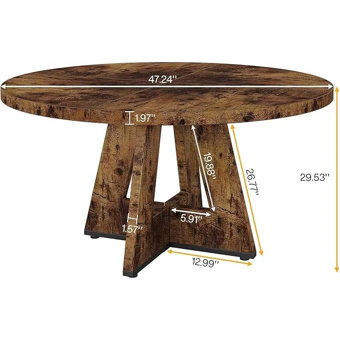 Modern Kitchen 4-Person Circular Dining Table in Rustic Brown Wood Finish - Image 5