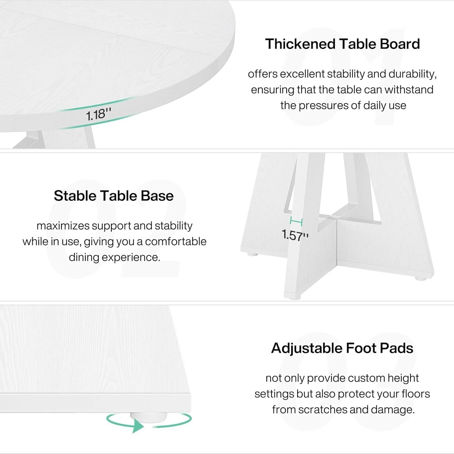 Modern Kitchen Round Circular Dining Table in White Wood Finish - Image 4