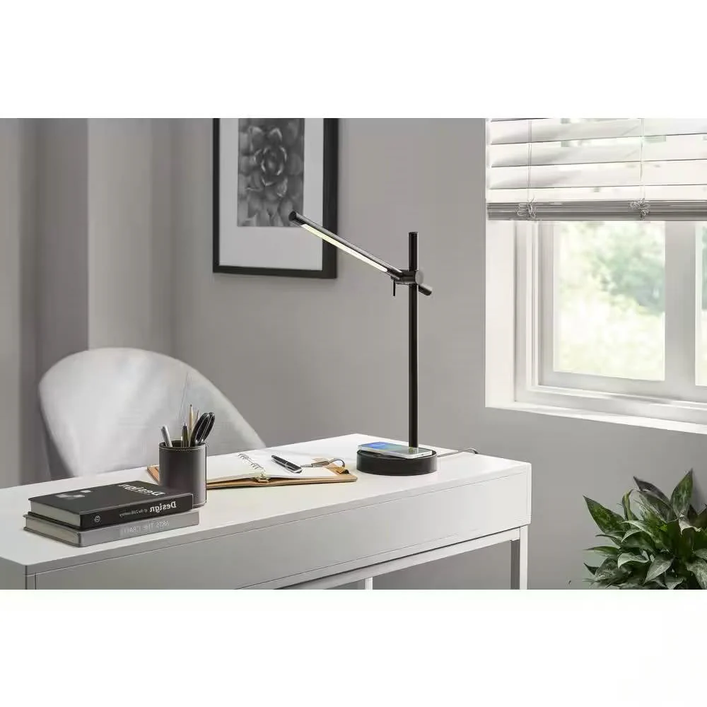 Modern LED Desk Light Table Lamp with Wireless Cell Charging Pad in Black - Image 2