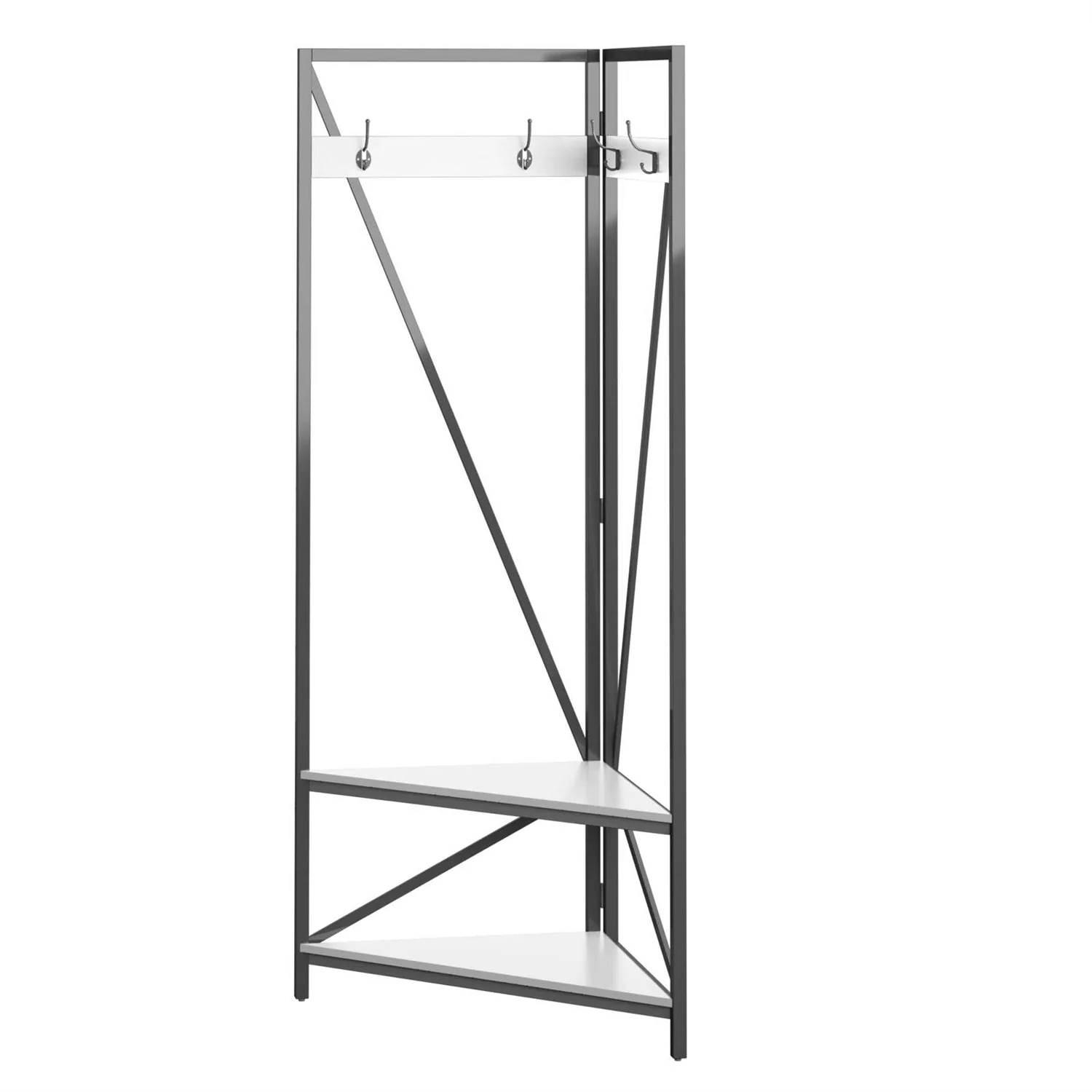 Modern Metal Hall Tree Coat Rack Shoe Storage Bench with White Seat and Shelf - Image 4