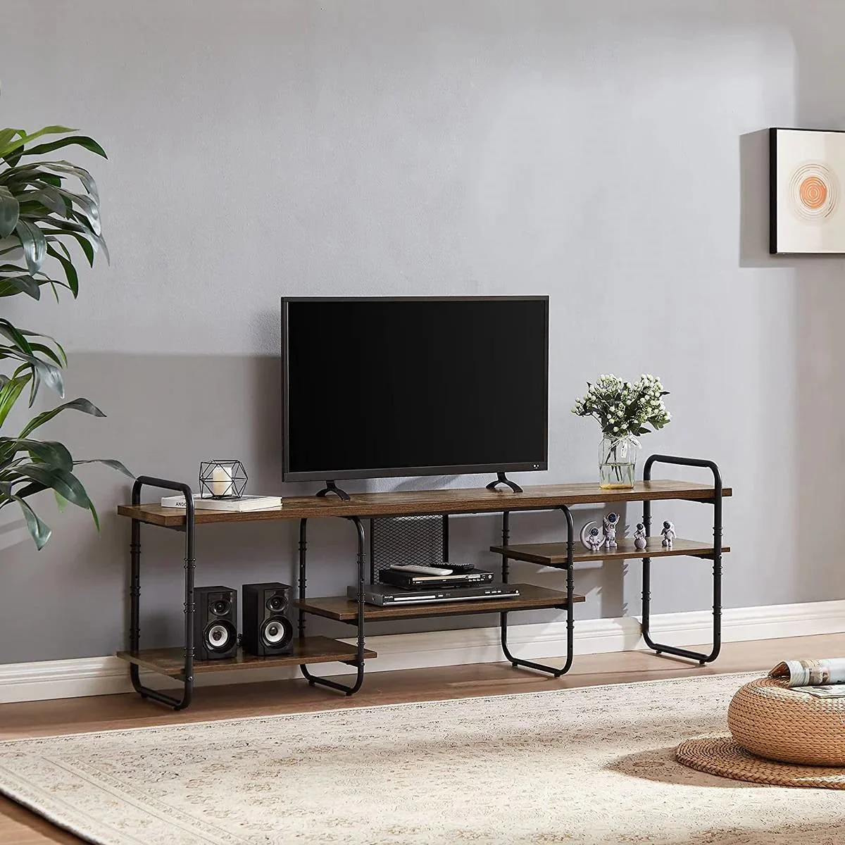 Modern Metal Wood Industrial Entertainment Center TV Stand for TV up to 65-inch - Image 2