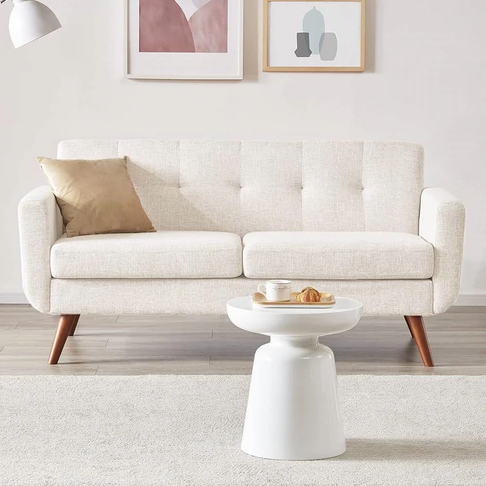 Modern Mid-Century Beige Cotton Polyester Upholstered Sofa Loveseat - Image 2