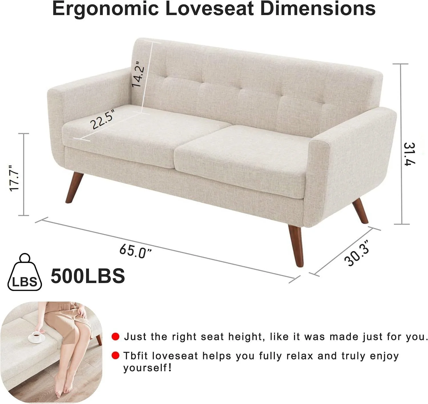 Modern Mid-Century Beige Cotton Polyester Upholstered Sofa Loveseat - Image 5