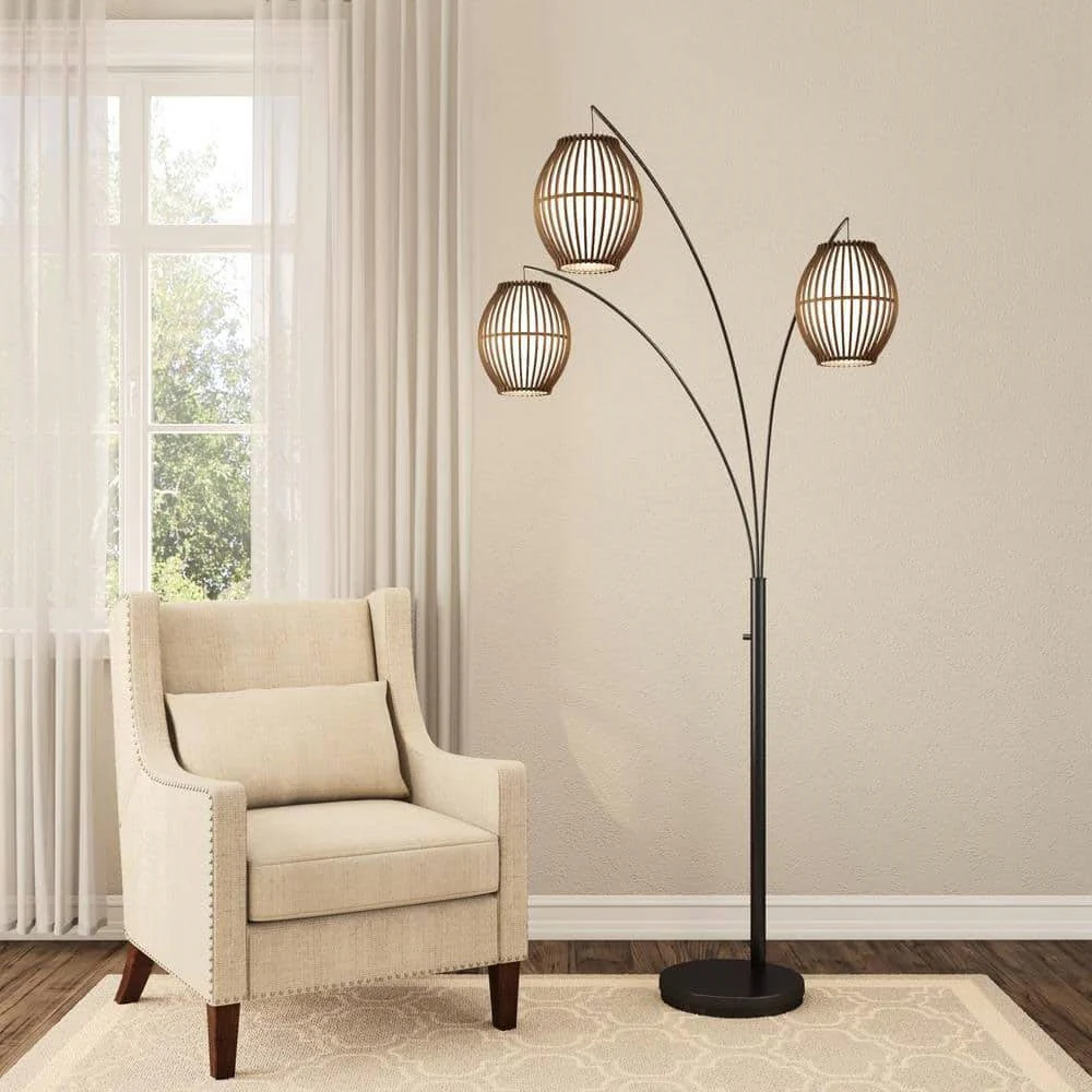 Modern Mid-Century Bohemian 82-inch Arch Floor Lamp with 3 Barrel Lights - Image 2