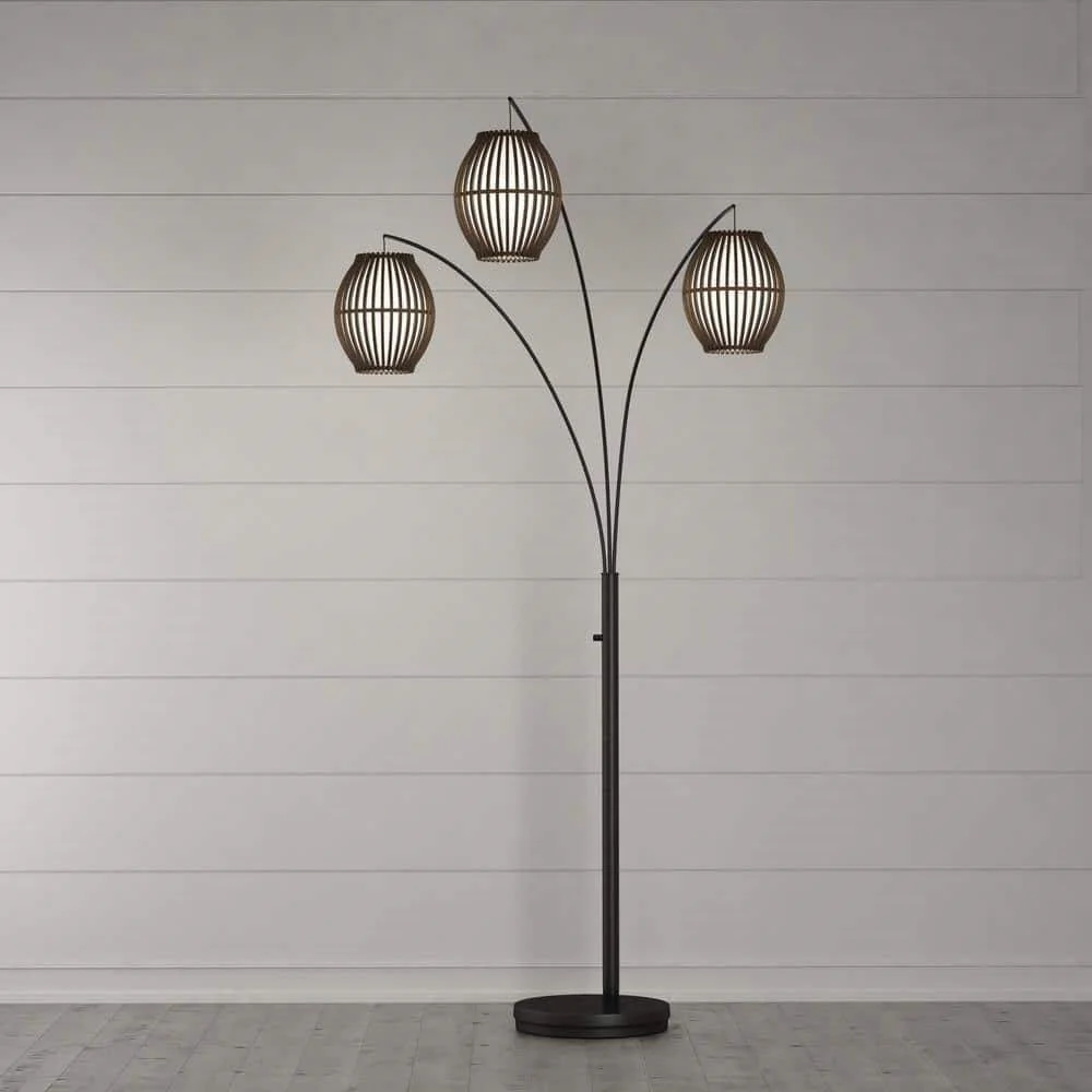 Modern Mid-Century Bohemian 82-inch Arch Floor Lamp with 3 Barrel Lights - Image 4