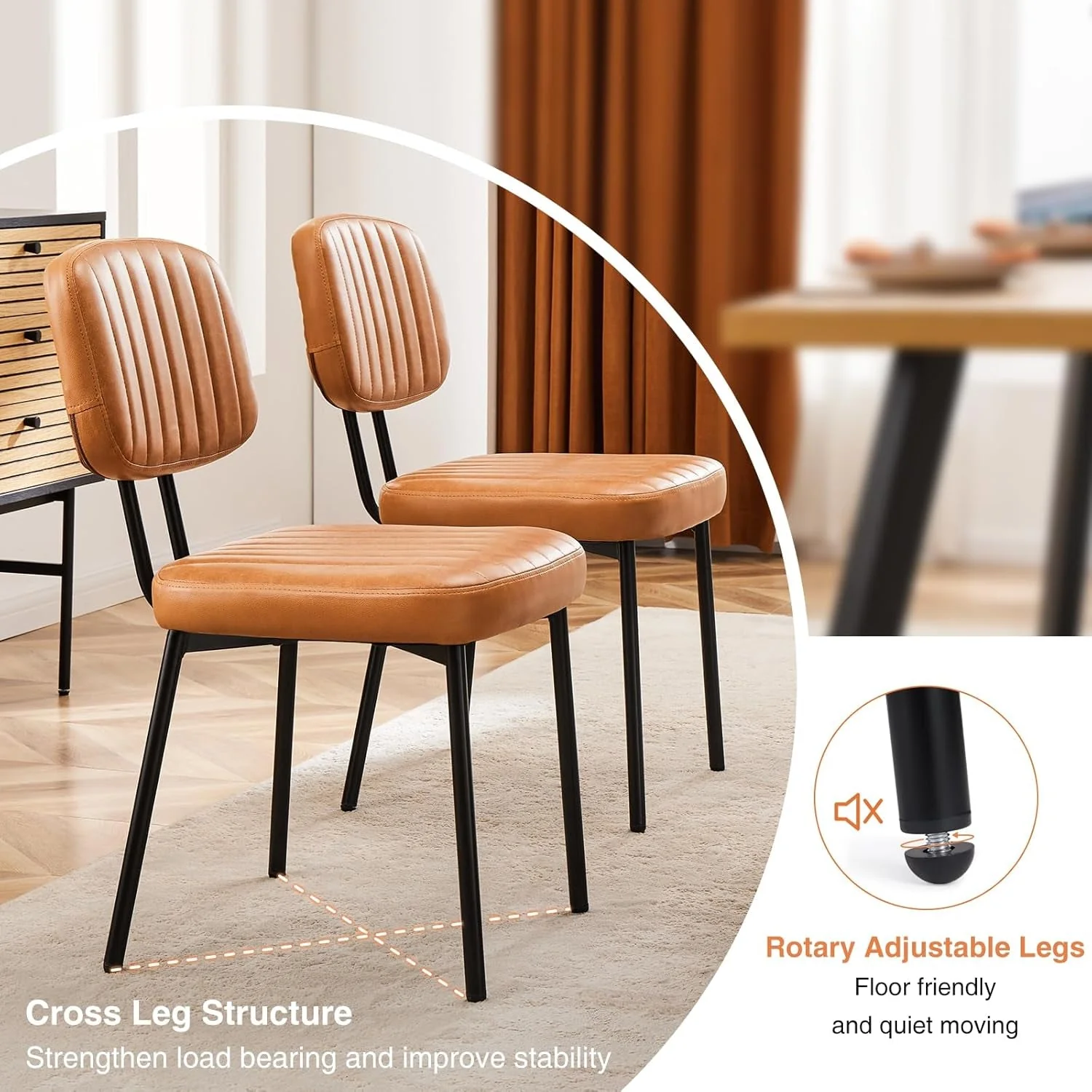 Modern Mid-Century Dining Chairs – Upholstered PU Leather with Metal Legs (Set of 4) - Image 3