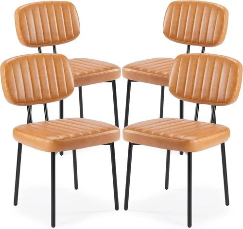 Modern Mid-Century Dining Chairs – Upholstered PU Leather with Metal Legs (Set of 4) - Image 4