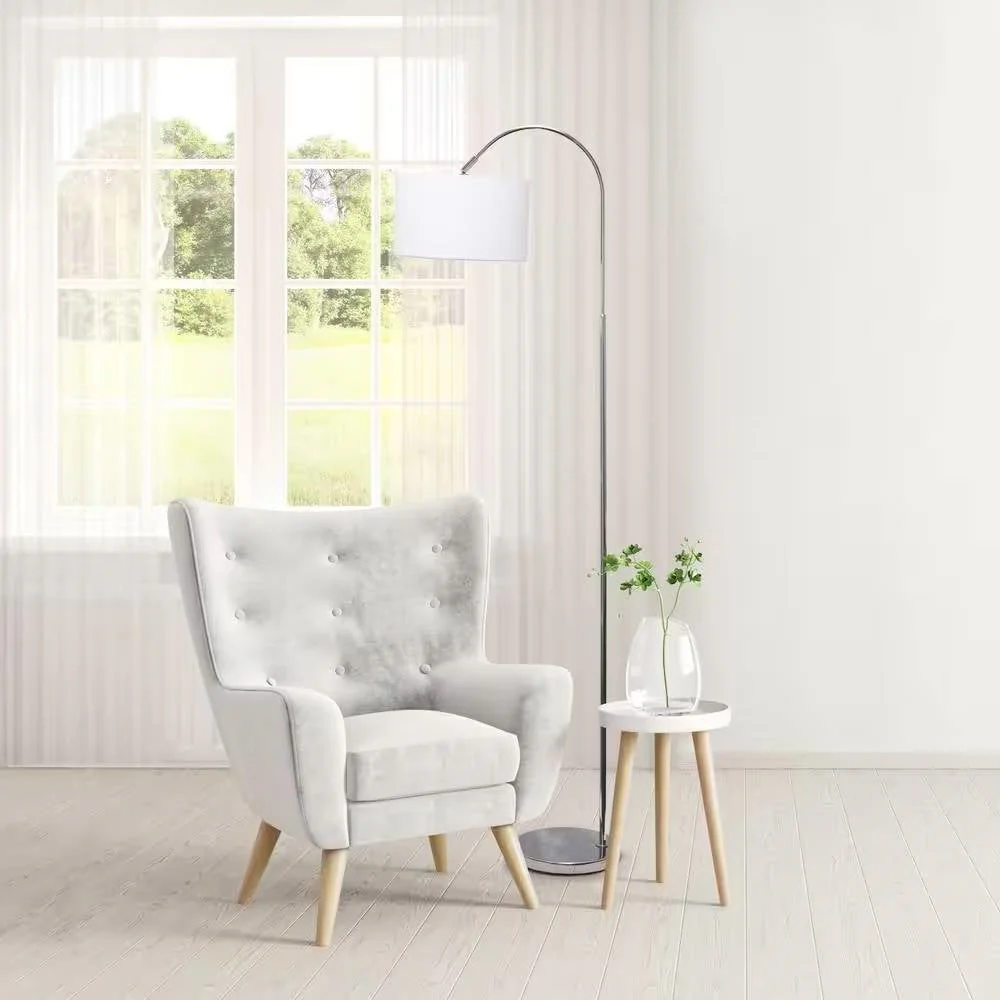 Modern Mid-Century Floor Lamp in Brushed Nickel Finish with White Drum Shade - Image 3