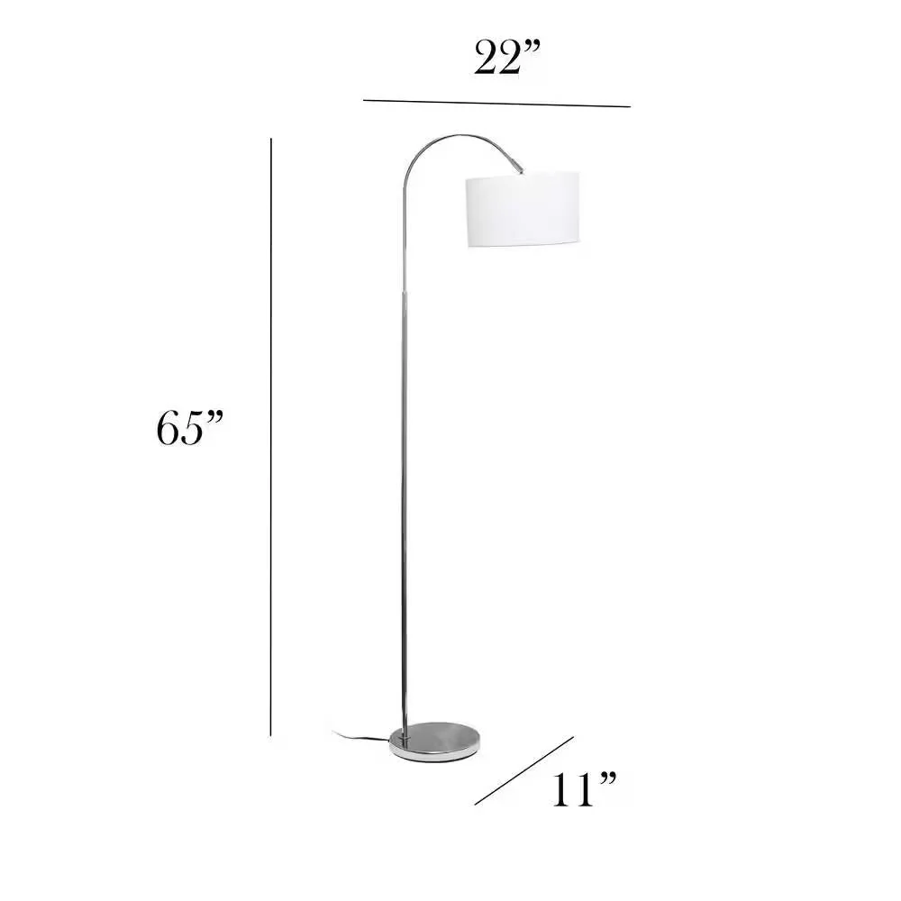 Modern Mid-Century Floor Lamp in Brushed Nickel Finish with White Drum Shade - Image 5