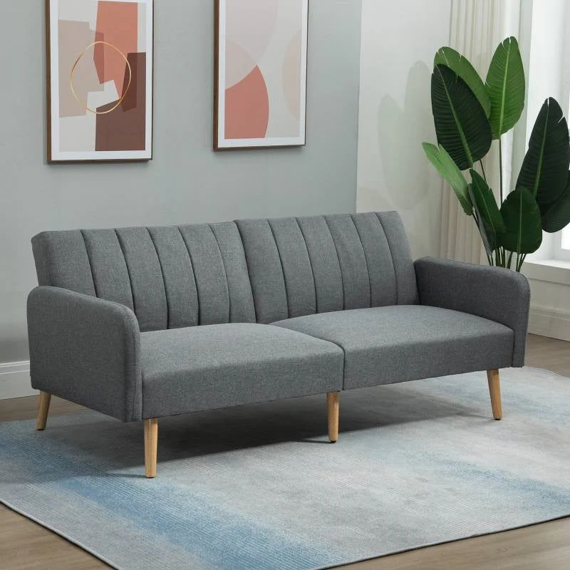 Modern Mid-Century Light Gray Linen-touch Polyester Futon Sleeper Sofa Bed - Image 2