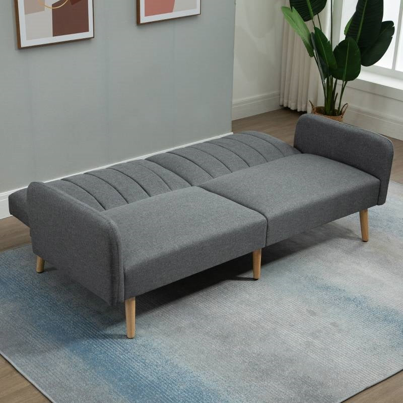 Modern Mid-Century Light Gray Linen-touch Polyester Futon Sleeper Sofa Bed - Image 3