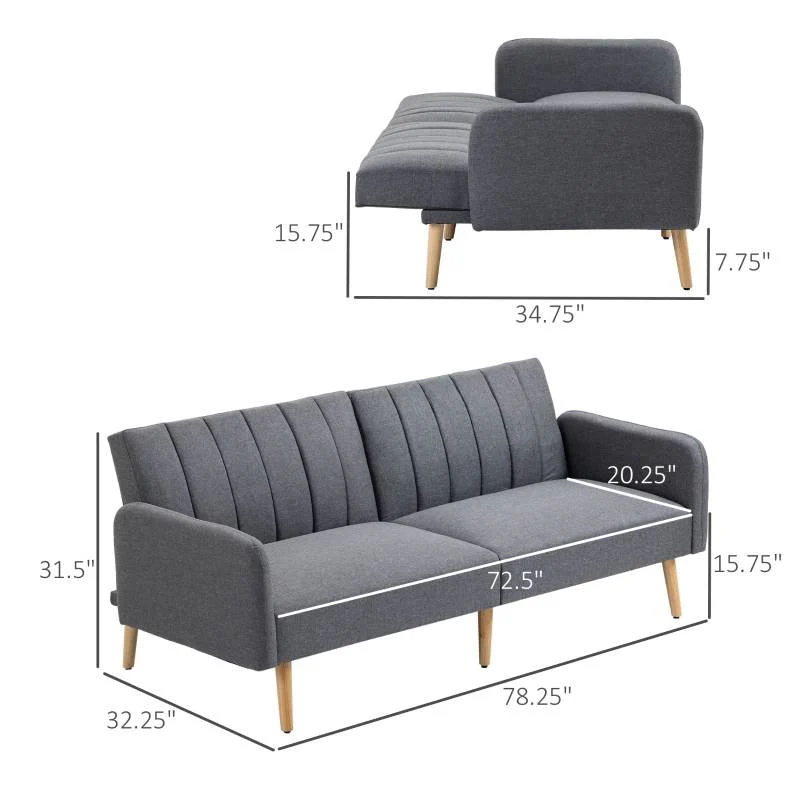 Modern Mid-Century Light Gray Linen-touch Polyester Futon Sleeper Sofa Bed - Image 4