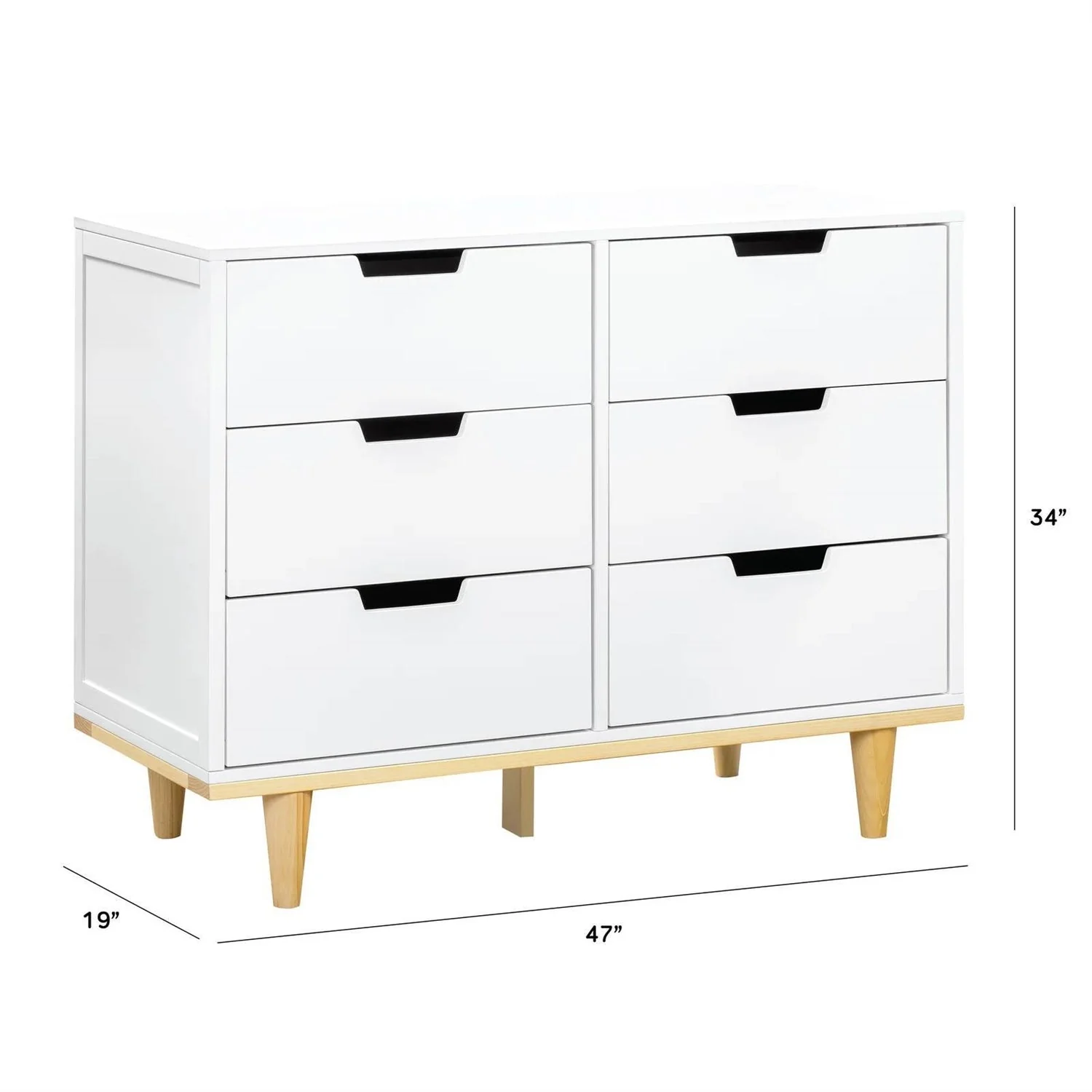 Modern Mid-Century Style 6-Drawer Double Dresser in White Natural Wood Finish - Image 5