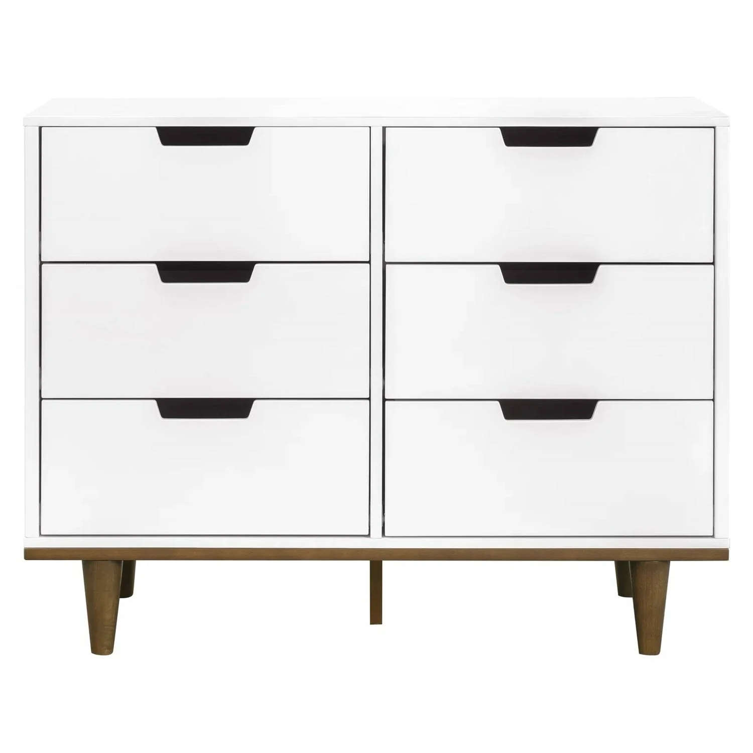 Modern Mid-Century Style 6-Drawer Double Dresser in White Walnut Wood Finish - Image 2