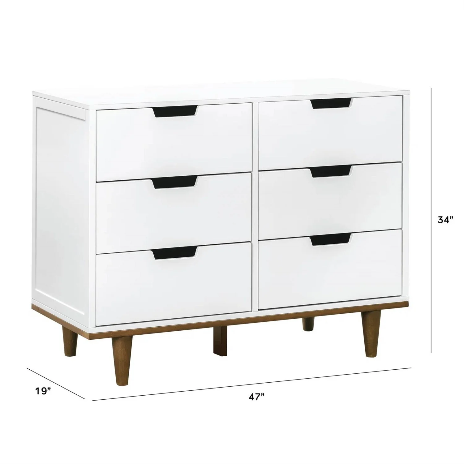Modern Mid-Century Style 6-Drawer Double Dresser in White Walnut Wood Finish - Image 4