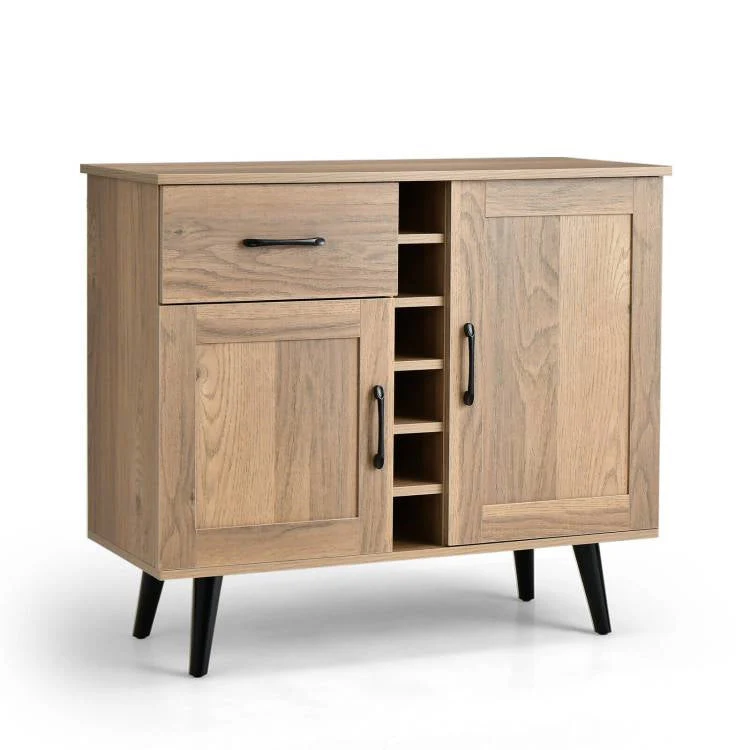 Modern Mid-Century Style Kitchen Buffet Dining Sideboard Cabinet with Wine Rack - Image 2