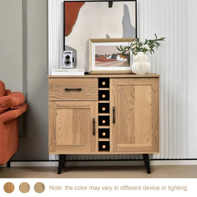 Modern Mid-Century Style Kitchen Buffet Dining Sideboard Cabinet with Wine Rack - Image 3