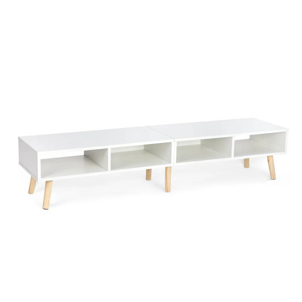 Modern Mid-Century Style TV Stand in White with Wood Legs for TVs up to 65-inch - Image 3